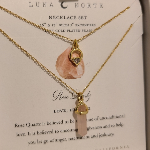 POWER OF TWO 2 Luna Norte Gold plated Necklaces ROSE QUARTZ - Picture 9 of 13